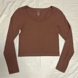 Ultra Flirt Cocoa Long Sleeve Ribbed Top